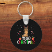 Vrolijk kerstlicht Duitse herdershond Reindee Sleutelhanger (Voorkant)