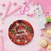 Vrolijk kerstlicht en glans papieren bordje (Feest)