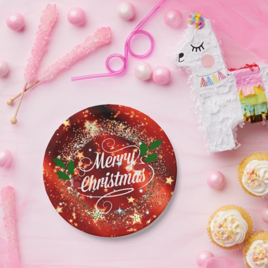 Vrolijk kerstlicht en glans papieren bordje (Feest)