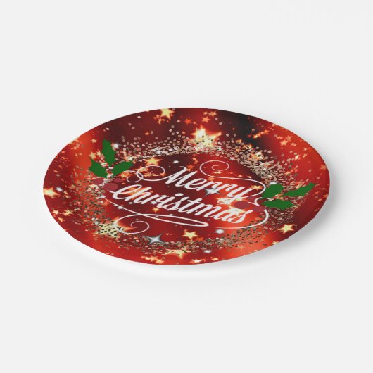 Vrolijk kerstlicht en glans papieren bordje (Gekanteld)