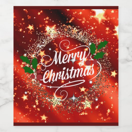 Vrolijk kerstlicht en glans wijn etiket (Enkel label)