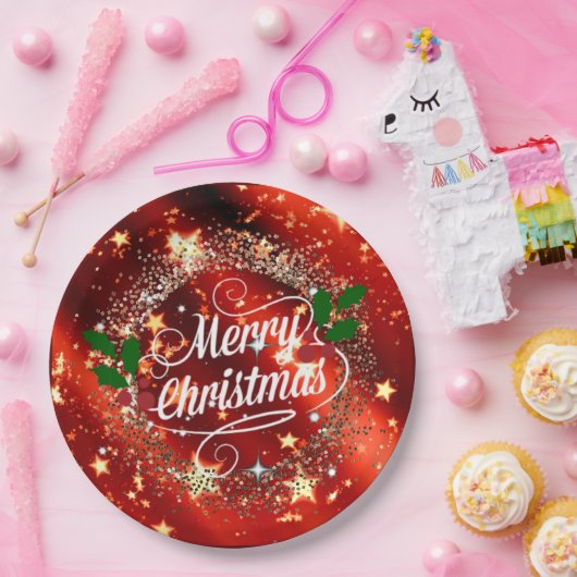 Vrolijk kerstlicht en glitter papieren bordje (Feest)