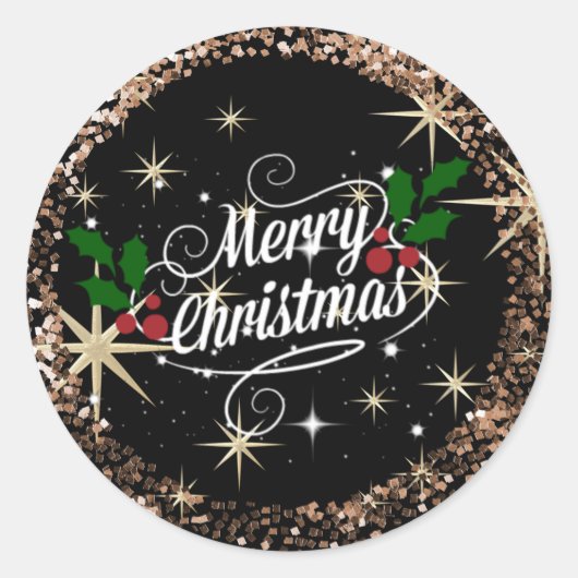 Vrolijk kerstlicht en glitter ronde sticker (Voorkant)