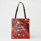 Vrolijk kerstlicht en glittervakantie rood tote bag (Voorkant)