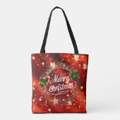 Vrolijk kerstlicht en glittervakantie rood tote bag (Achterkant)