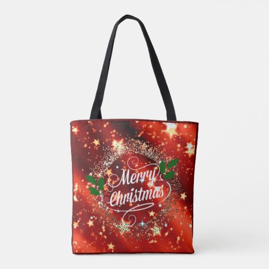 Vrolijk kerstlicht en glittervakantie rood tote bag (Achterkant)