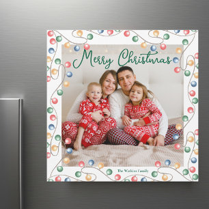 Vrolijk Kerstlicht Familie Foto Magnetische Kaart
