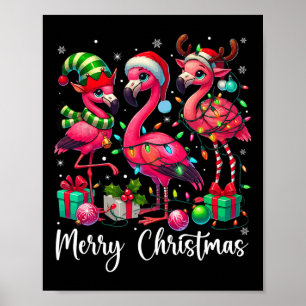 Vrolijk Kerstlicht Flamingo Santa Hat Snow Xma Poster