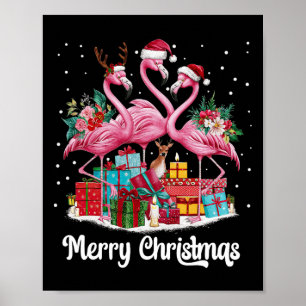 Vrolijk Kerstlicht Flamingo Santa Hat Snow Xma Poster