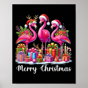Vrolijk Kerstlicht Flamingo Santa Hat Snow Xma Poster