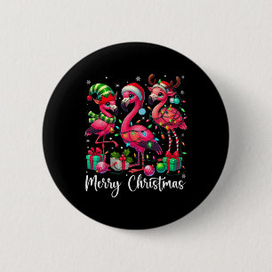 Vrolijk Kerstlicht Flamingo Santa Hat Snow Xma Ronde Button 5,7 Cm