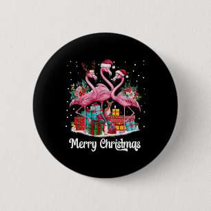 Vrolijk Kerstlicht Flamingo Santa Hat Snow Xma Ronde Button 5,7 Cm