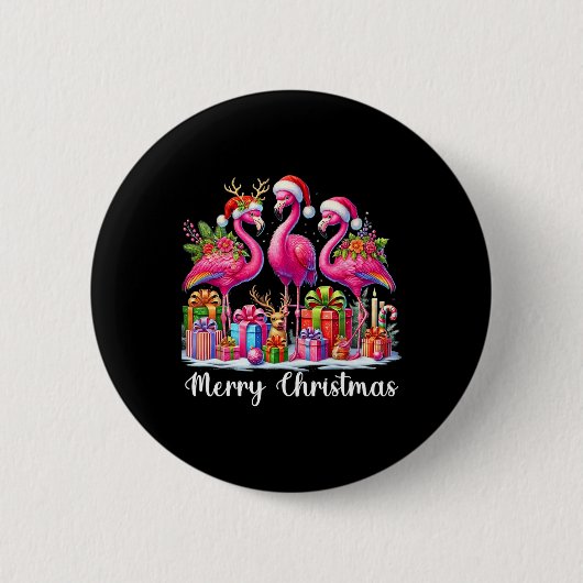 Vrolijk Kerstlicht Flamingo Santa Hat Snow Xma Ronde Button 5,7 Cm (Voorkant)