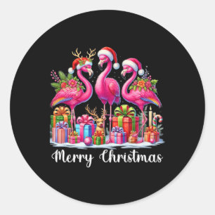 Vrolijk Kerstlicht Flamingo Santa Hat Snow Xma Ronde Sticker
