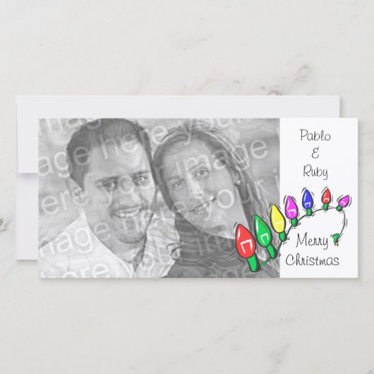 Vrolijk kerstlicht fotokaart feestdagenkaart (Voorkant)