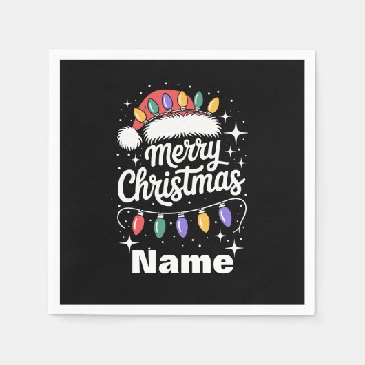 Vrolijk Kerstlicht Kerstman Hoed Gepersonaliseerde Servet (Voorkant)