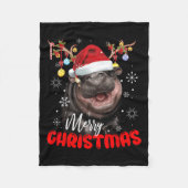 Vrolijk kerstlicht rendier Moo Deng Santa Hat Fleece Deken (Voorkant)