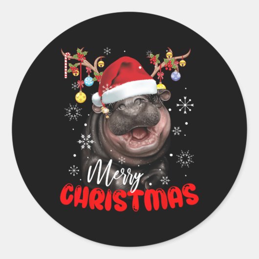 Vrolijk kerstlicht rendier Moo Deng Santa Hat Ronde Sticker (Voorkant)