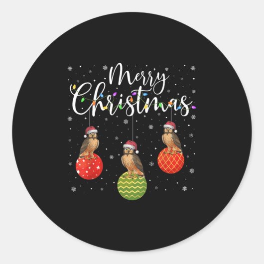 Vrolijk Kerstlicht Santa Hat Hawk Lelijke Kerstmis Ronde Sticker (Voorkant)