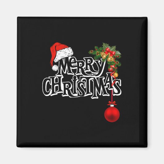 Vrolijk Kerstlicht Santa Hat Xmas Familie Mannen W Magneet (Voorkant)