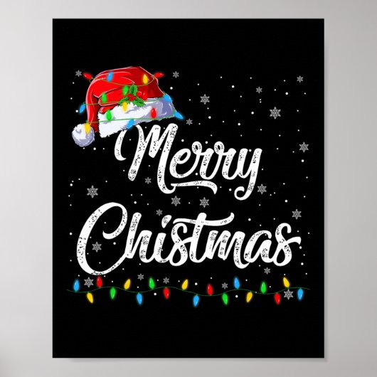 Vrolijk Kerstlicht Santa Hat Xmas Familie Mannen W Poster (Voorkant)