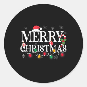 Vrolijk Kerstlicht Santa Hat Xmas Familie Mannen W Ronde Sticker
