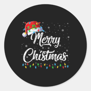 Vrolijk Kerstlicht Santa Hat Xmas Familie Mannen W Ronde Sticker