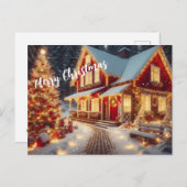Vrolijk kerstlicht thuis en kerstboom briefkaart (Voorkant / Achterkant)