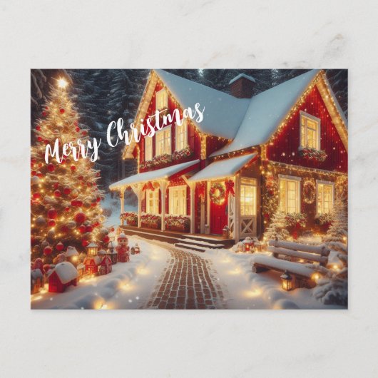 Vrolijk kerstlicht thuis en kerstboom briefkaart (Voorkant)