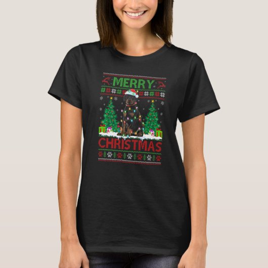Vrolijk kerstlicht Ugly Doberman Pinscher Ch T-shirt (Voorkant)