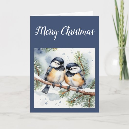 Vrolijk kerstlieverd Schattige Chickadee Birds Feestdagen Kaart (Voorkant)