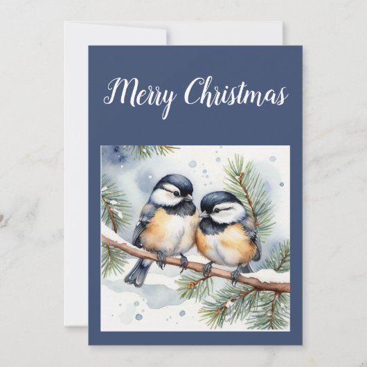 Vrolijk kerstlieverd Schattige Chickadee Birds Feestdagenkaart (Voorkant)