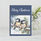 Vrolijk kerstlieverd Schattige Chickadee Birds Feestdagenkaart (Staand voorkant)