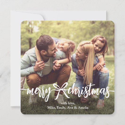 Vrolijk kerstlint & boog moderne fotocollage feestdagenkaart (Voorkant)