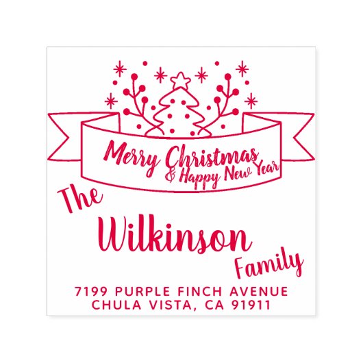 Vrolijk kerstlint handschrift  zelfinktende stempel (Design)