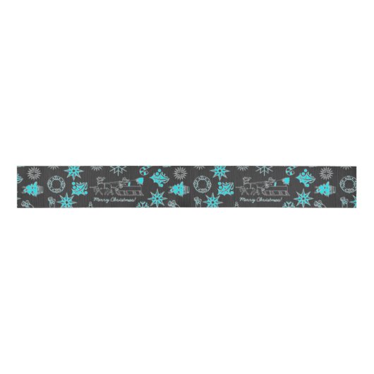 Vrolijk kerstlint Santa Star Zwart Turquoise Grosgrain Lint (Voorkant)
