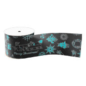 Vrolijk kerstlint Santa Star Zwart Turquoise Grosgrain Lint (Spoel)