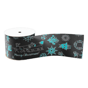Vrolijk kerstlint Santa Star Zwart Turquoise Grosgrain Lint