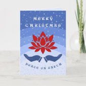 Vrolijk kerstlotusbloem vredig blauw feestdagen kaart (Voorkant)