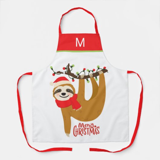 Vrolijk kerstluiaard Feestdagen Fun Modern Schort (Voorkant)