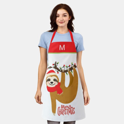 Vrolijk kerstluiaard Feestdagen Fun Modern Schort (Gedragen)