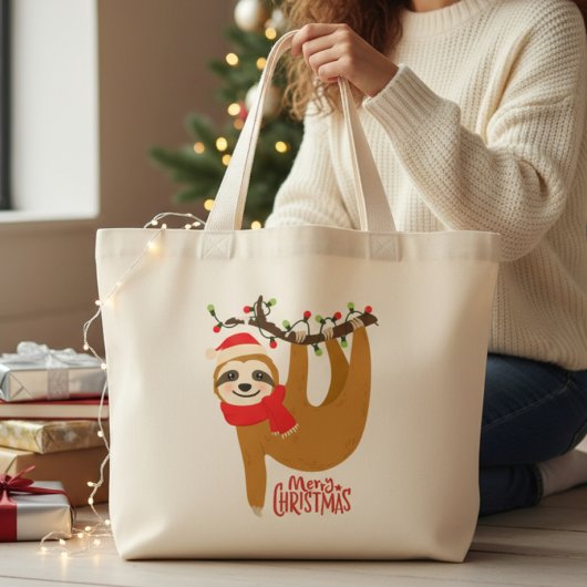 Vrolijk kerstluiaard Schattigee feestelijke Feestd Grote Tote Bag
