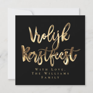 Vrolijk kerstman Elegant Black Gold Script Nederla Feestdagenkaart