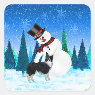 Vrolijk kerstman en Border Collie Vierkante Sticker