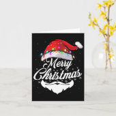 Vrolijk Kerstman Gezicht Met Rood Pet Lichten XMA Kaart (Gele Bloem)