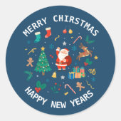 Vrolijk kerstman, herten sneeuwman kerst Vintage Ronde Sticker (Voorkant)