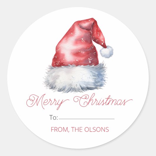 Vrolijk Kerstman Hoed Gift Label Ronde Sticker (Voorkant)