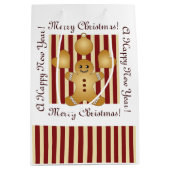 Vrolijk kerstman met rode streep medium cadeauzakje (Voorkant)