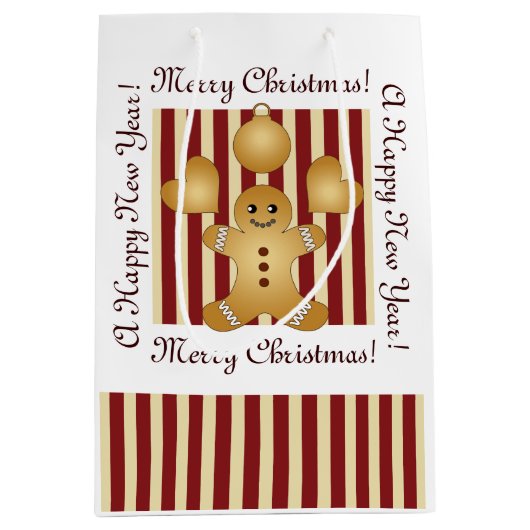 Vrolijk kerstman met rode streep medium cadeauzakje (Voorkant)