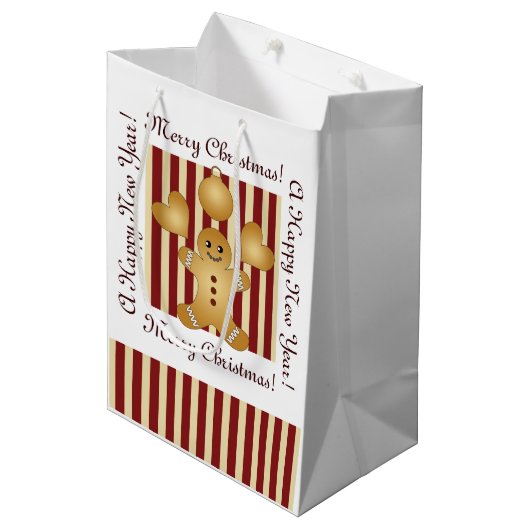 Vrolijk kerstman met rode streep medium cadeauzakje (Voorkant Gekanteld)